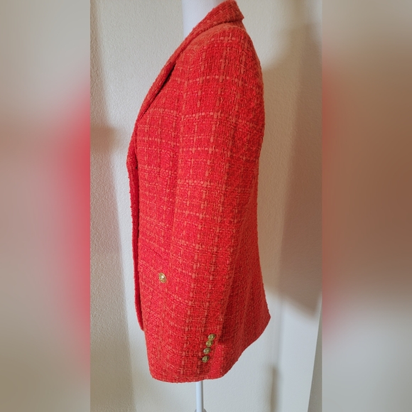 Zara Tweed Blazer Vibrant Red/Orange, Gold Buttons, Size Medium - Picture 8 of 15